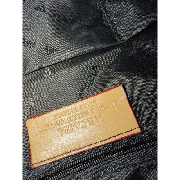 Arcadia Italy Red Patent Leather Tote Bag Monogram Embossed Large Satchel - Picture 10 of 11